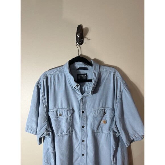 Carhartt Shirt Mens 3XLT Blue Loose Fit Chambray Workwear Work Shirt - Picture 2 of 10